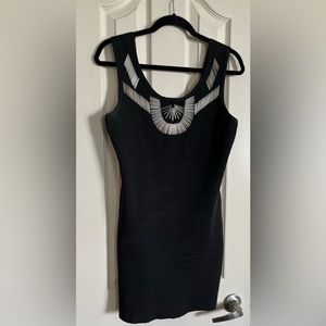 Forever 21 Black Bodycon dress with jewel neckline detail. Size  L